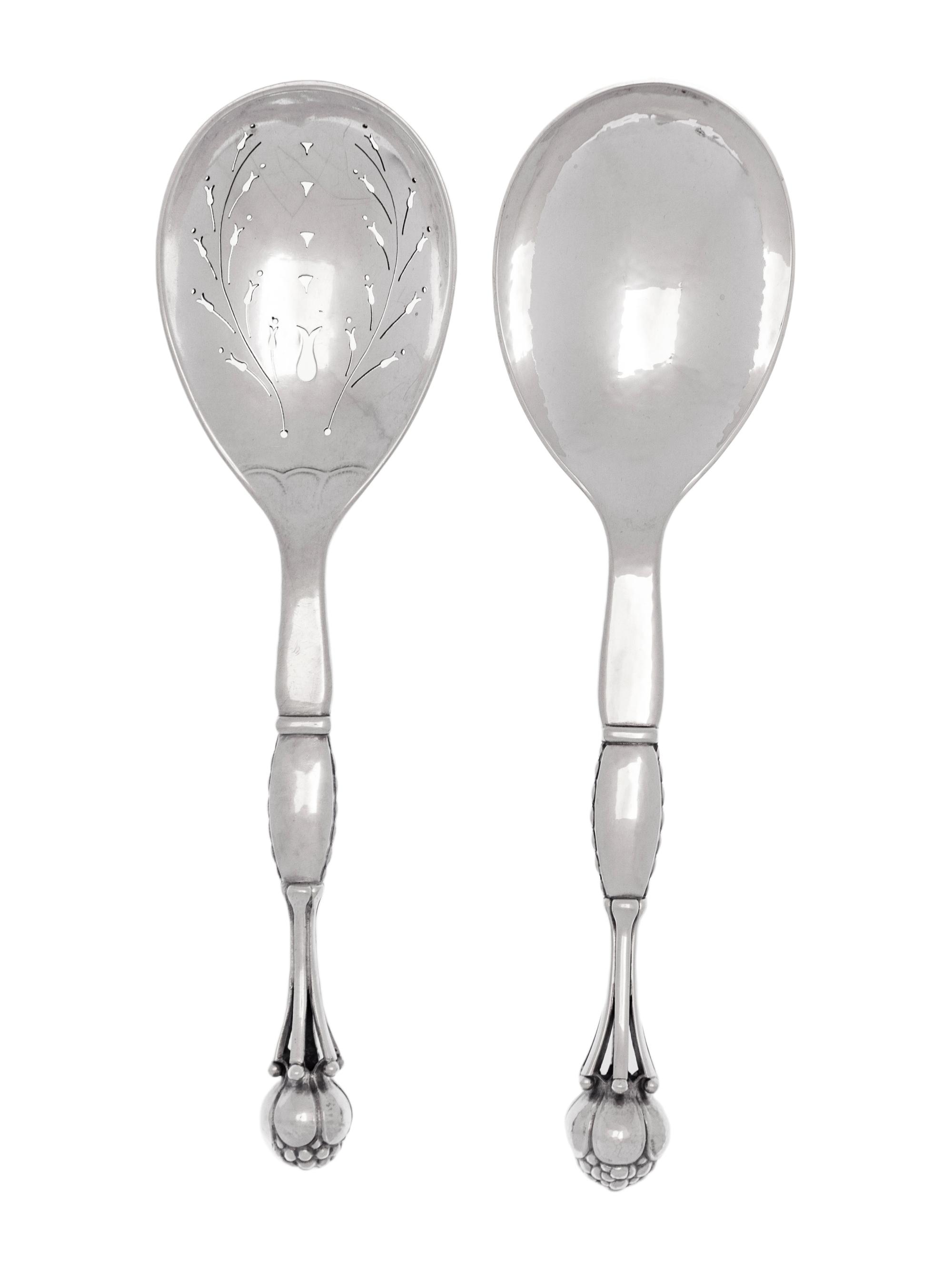 Two Georg Jensen Ornamental Silver Serving Spoons