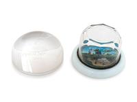 A Village Scene Diorama Faceted Glass Paperweight and a Commemorative Glass Paperweight