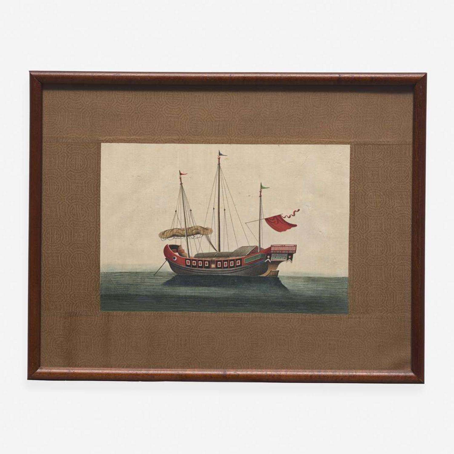 A Suite of Eight Chinese Export Paintings of Junks and Vessels 19th century