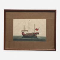 A Suite of Eight Chinese Export Paintings of Junks and Vessels 19th century