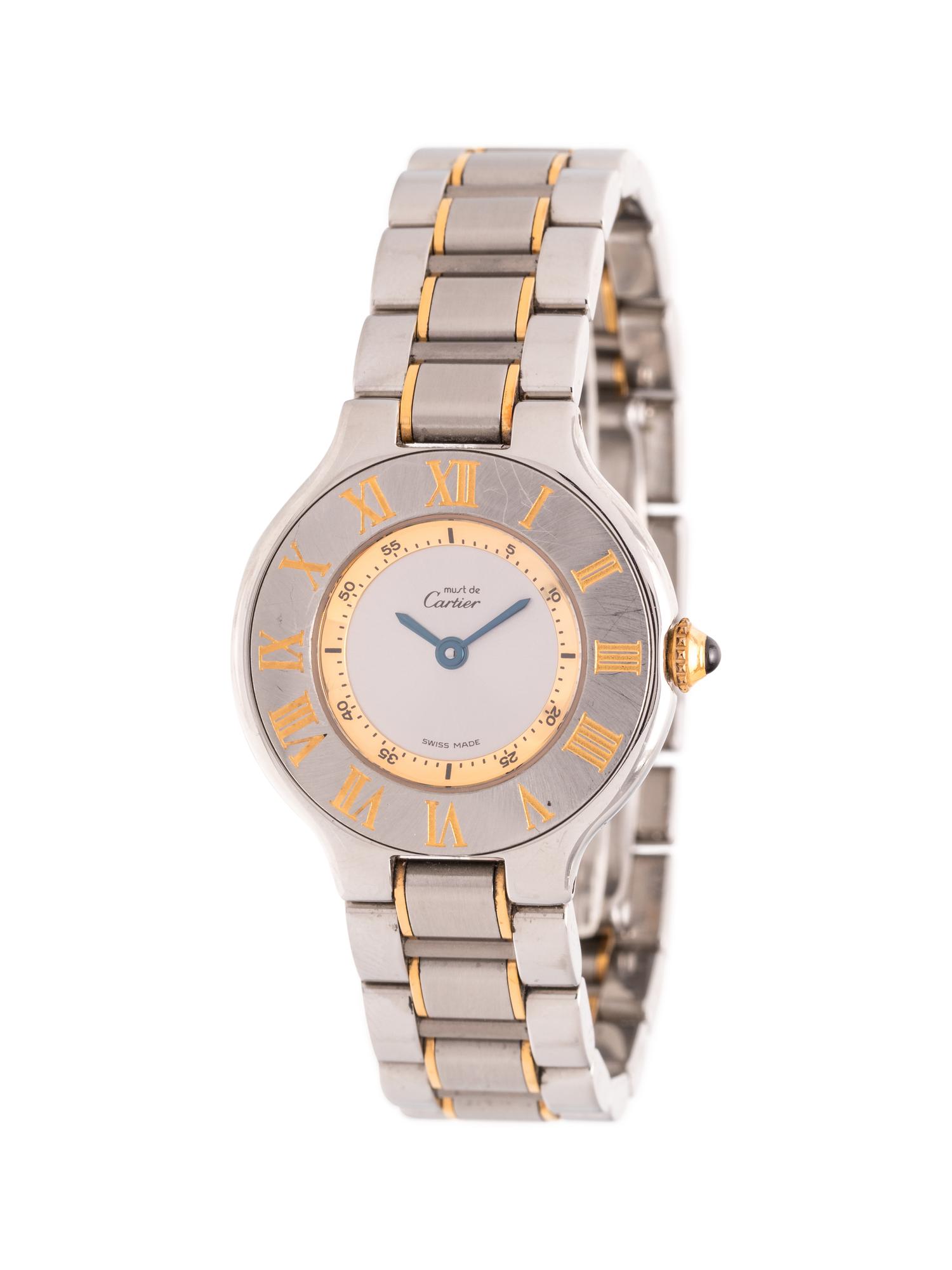 CARTIER, STAINLESS STEEL AND YELLOW GOLD 'MUST DE CARTIER 21' WRISTWATCH