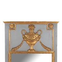 A Louis XVI Style Grey-Painted and Parcel Gilt Trumeau Mirror