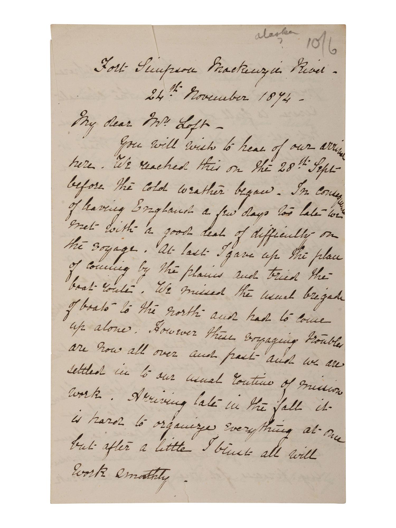 [WESTERN AMERICANA] . 3 letters involving missionaries and travel to Alaska and Canada.