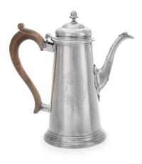 A George II Silver Coffee Pot, Francis Spilsbury, London, 1735, having an acorn finial and domed lid surmounting a tapering cylindrical