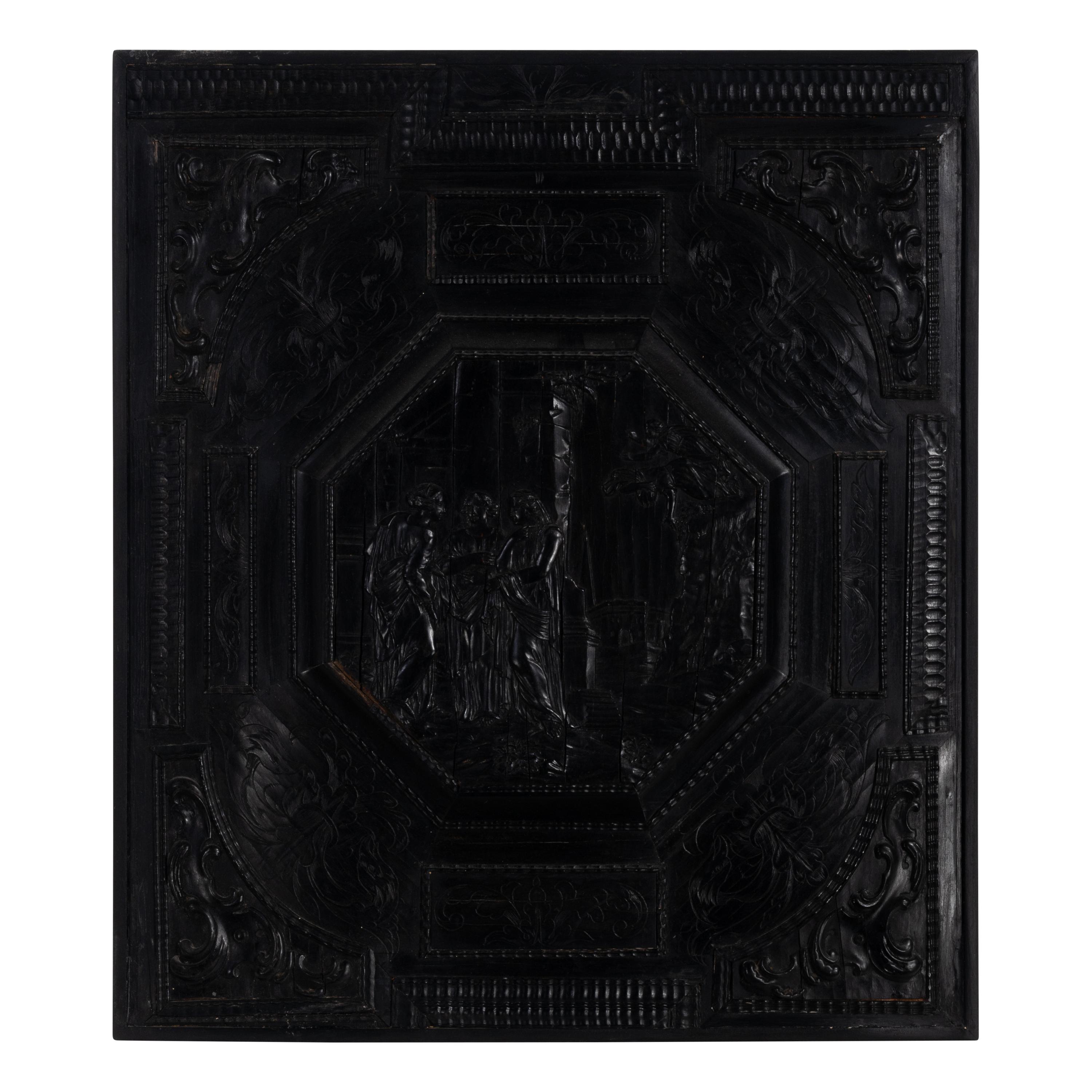 A Flemish Carved Ebony Panel