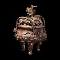 A Large Bronze 'Dragon' Tripod Censer and Cover, 19th Century 十九世紀 龍紋三足爐