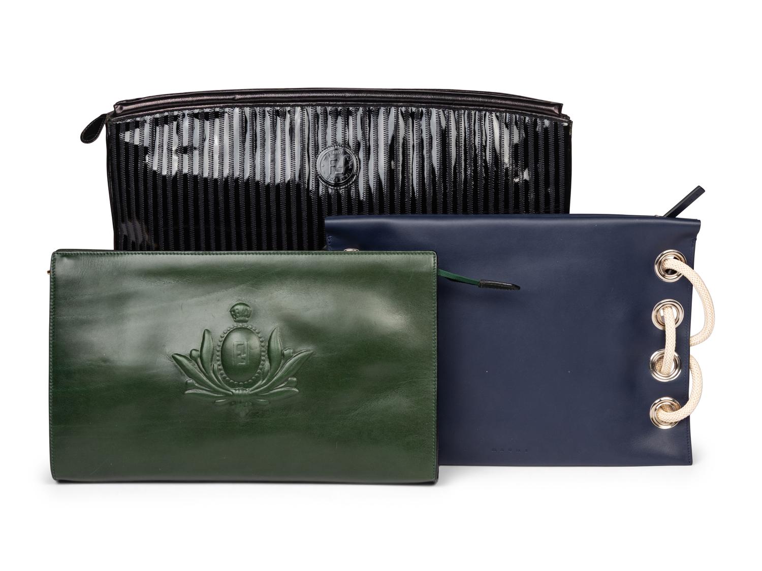 Fendi & Marni, Three Flat Leather Clutches