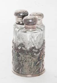 A German Silver and Glass Perfume Set Height 4 1/2 inches.