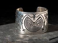 Silver Overlay Man-in-the-Maze and Star Cuff Bracelet