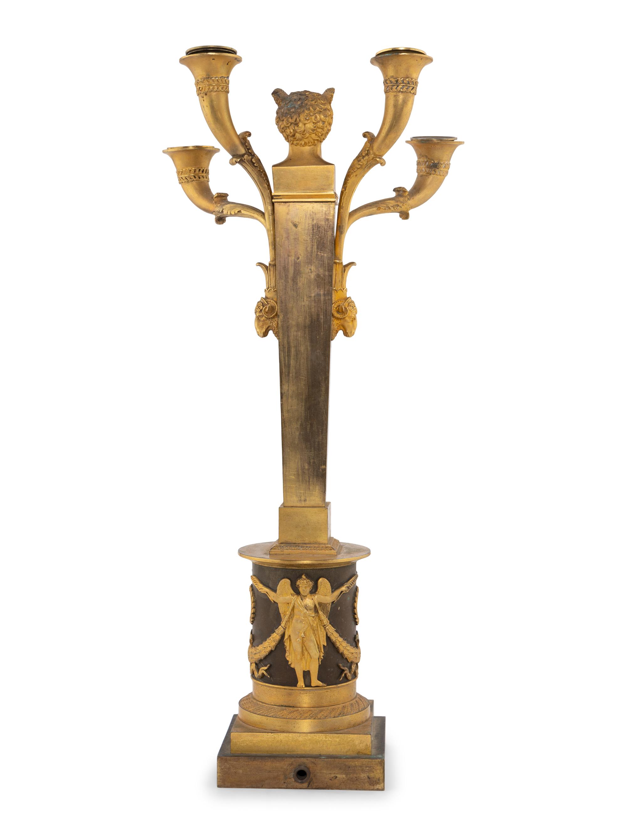 An Empire Gilt and Patinated Bronze Candelabrum