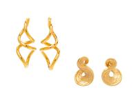 A Collection of 14 Karat Yellow Gold Swirl Earrings, Italian,
