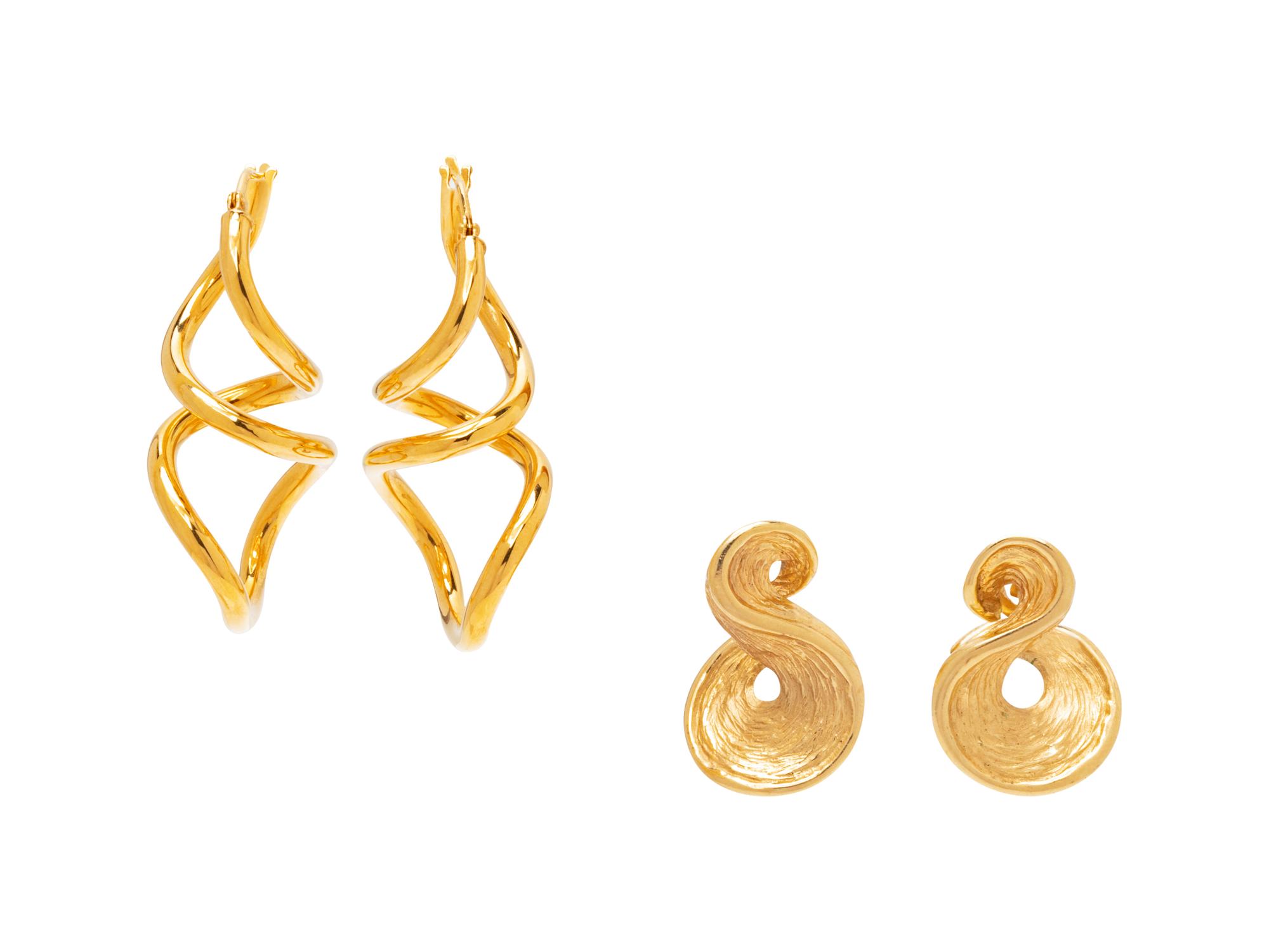 A Collection of 14 Karat Yellow Gold Swirl Earrings, Italian,