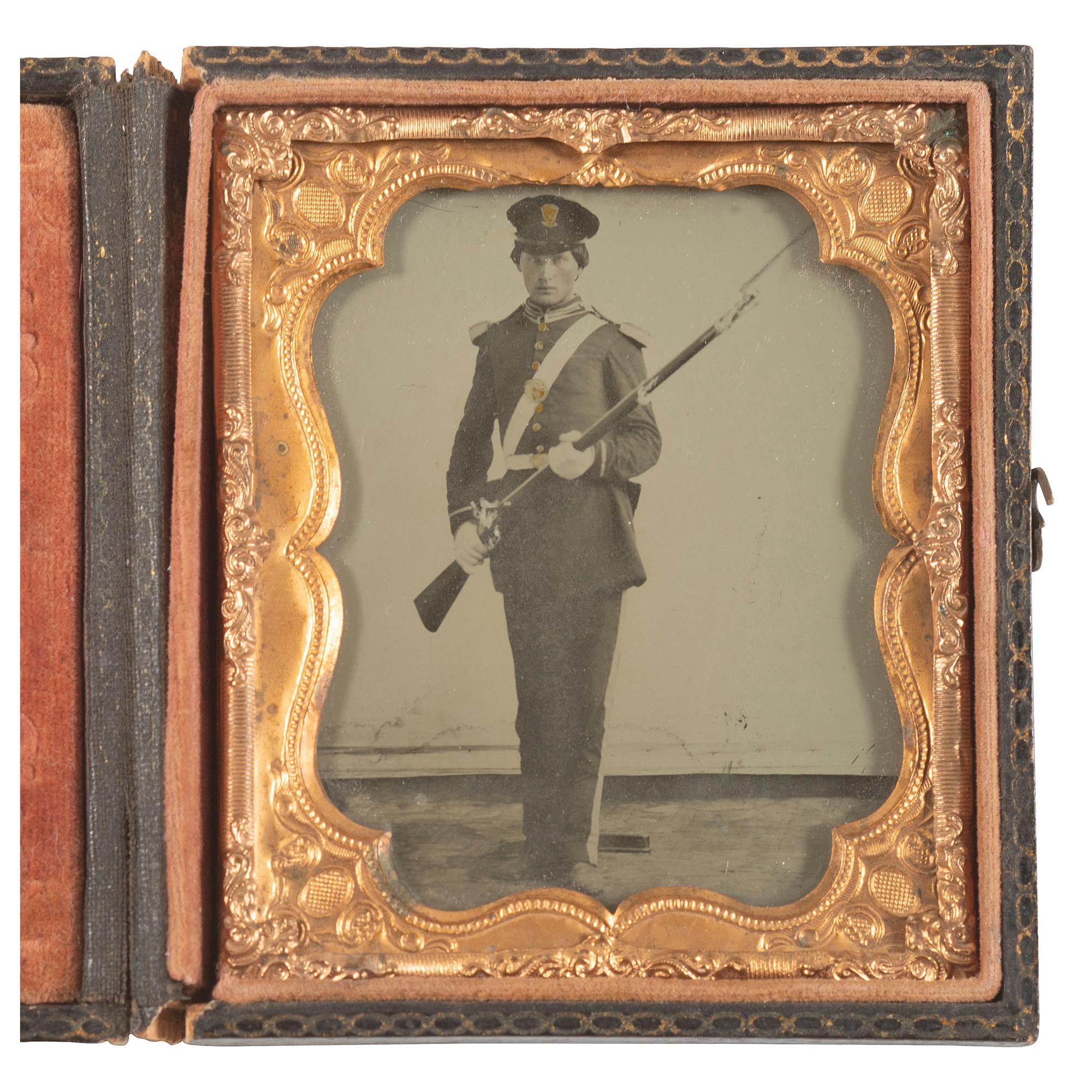 [Civil War] Sixth Plate Ambrotype of an Armed Militiaman, Possibly from New York or Pennsylvania