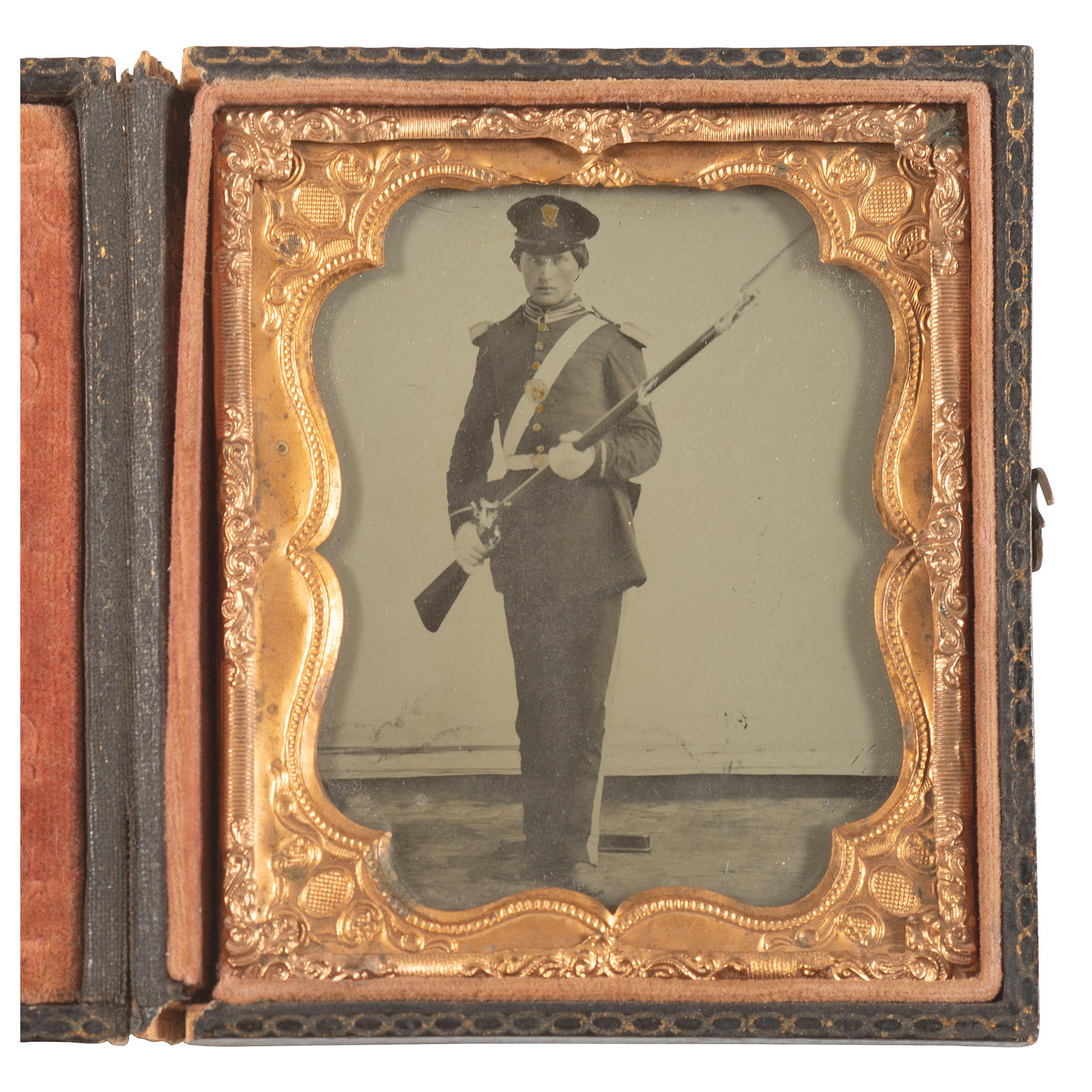[Civil War] Sixth Plate Ambrotype of an Armed Militiaman, Possibly from New York or Pennsylvania