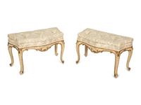 A Pair of Louis XV Style White Painted Parcel Gilt Taborets