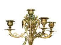 A Pair of French Gilt Bronze and Marble Six-Light Candelabra