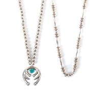 Two Southwestern Silver Bead Necklaces Length of largest 23 inches