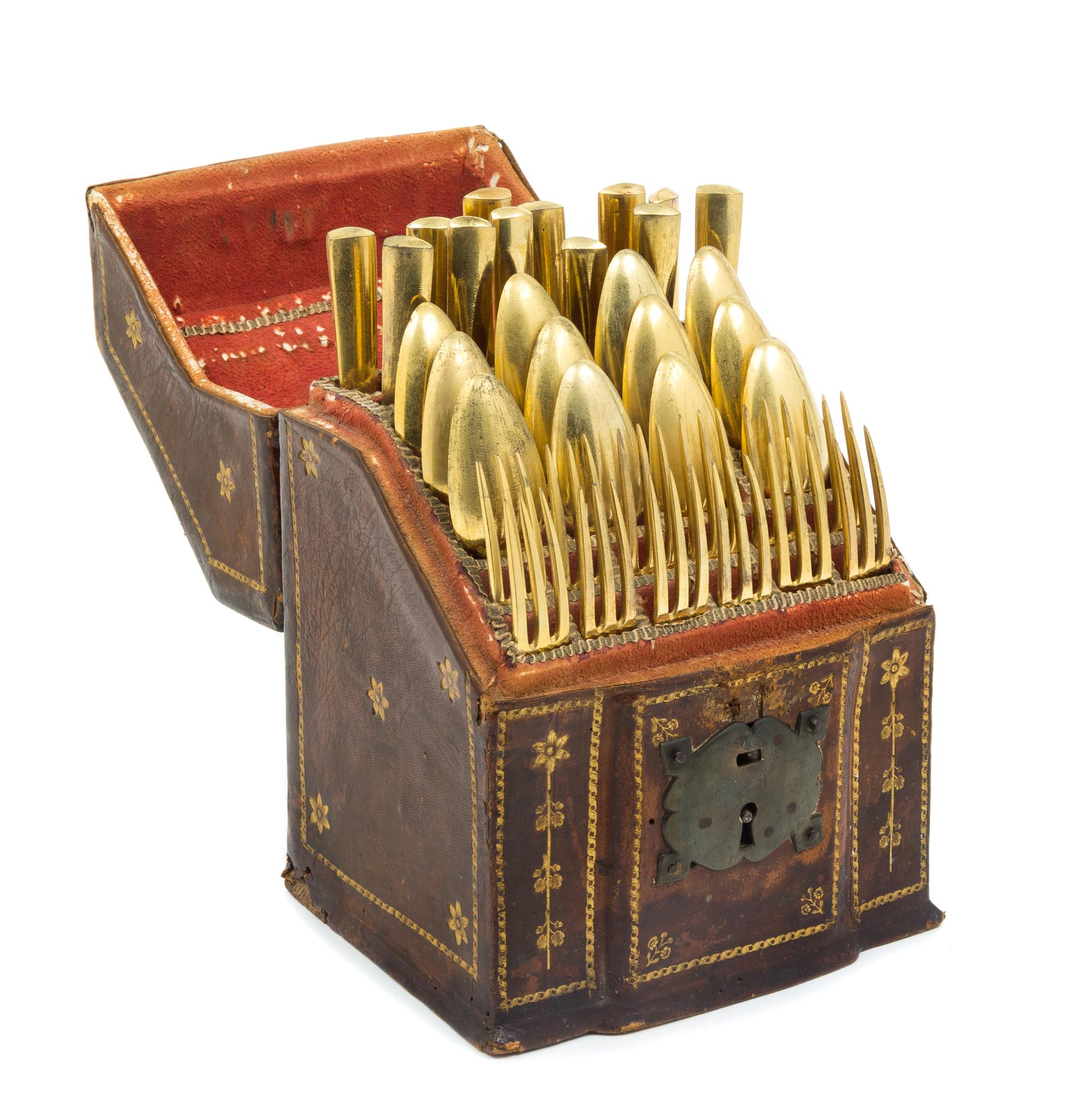 A Continental Tooled Leather Cutlery Box Height 9 inches. — 18TH CENTURY