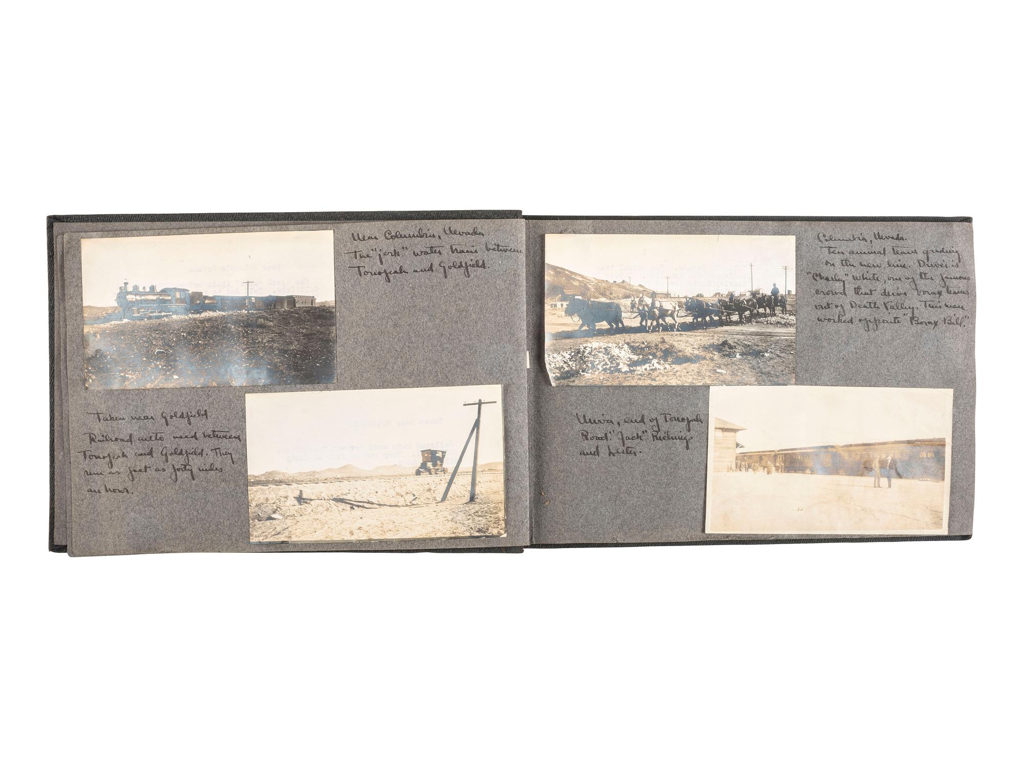 [WESTERN AMERICANA] -- [MINING]. Album containing 59 photographs, some showing mining operations in Goldfield and Tonopah, Nevada, ca 1906.