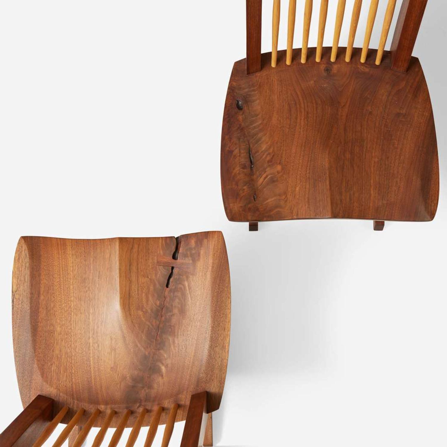 Mira Nakashima (American, b. 1942) Pair of Special Single-Board Seat "Conoid Host" Chairs, George Nakashima Woodworker, New Hope, Pennsylvania, 2007