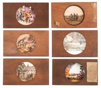 [CIVIL WAR - MAGIC LANTERN SLIDES]. A collection of 148 hand-colored glass slides featuring illustrations of Civil War military and political figures, events, cartoons, genre scenes, and more, including: