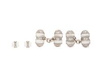 WHITE GOLD, FROSTED CRYSTAL, AND DIAMOND CUFFLINKS AND STUDS