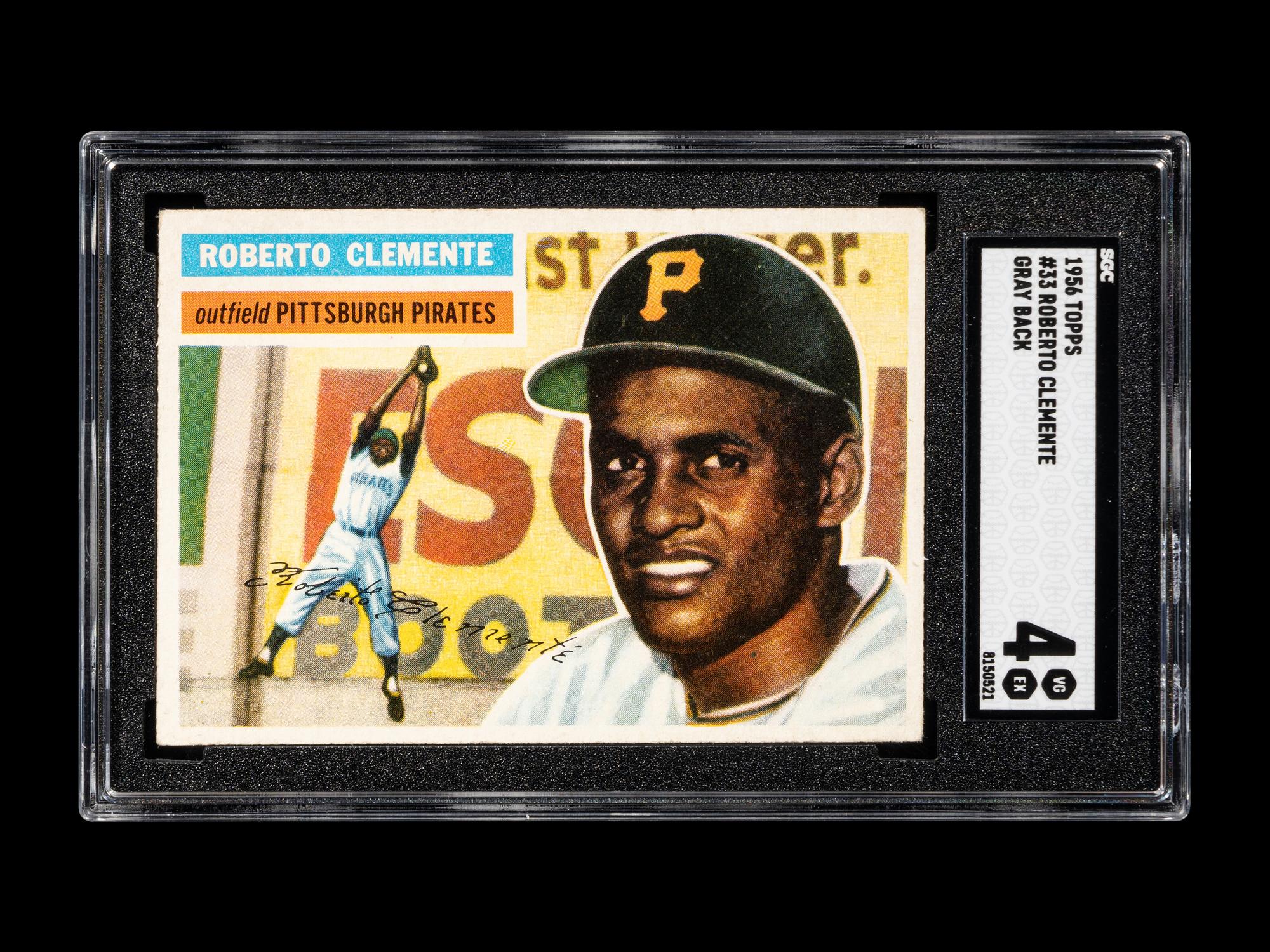 A 1956 Topps Roberto Clemente Gray Back Baseball Card No. 33 (SGC 4 VG/EX)
