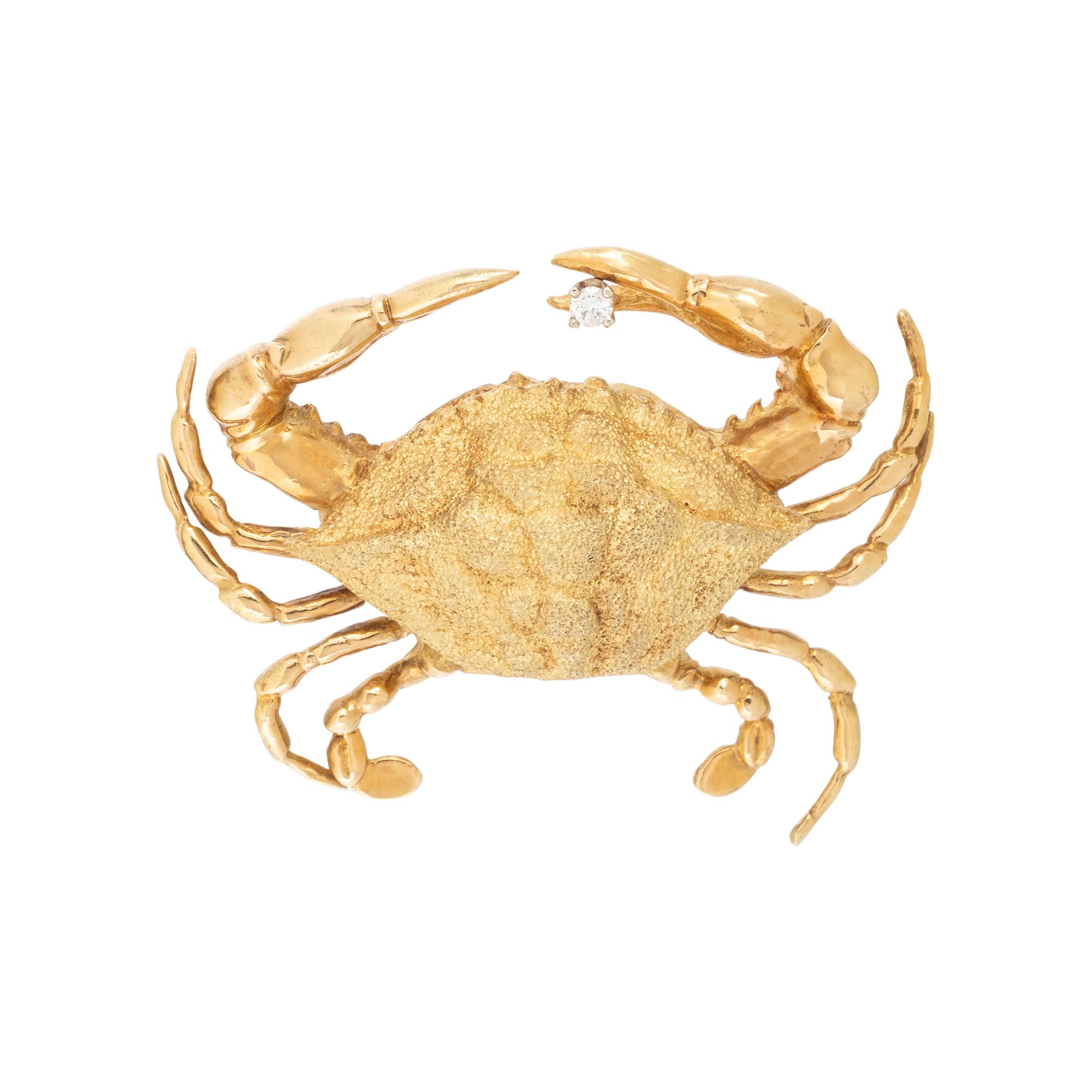 YELLOW GOLD AND DIAMOND CRAB BROOCH