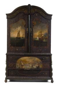 A Dutch Painted Linen Press Height 86 x width 51 x depth 20 inches. — 17TH/18TH CENTURY