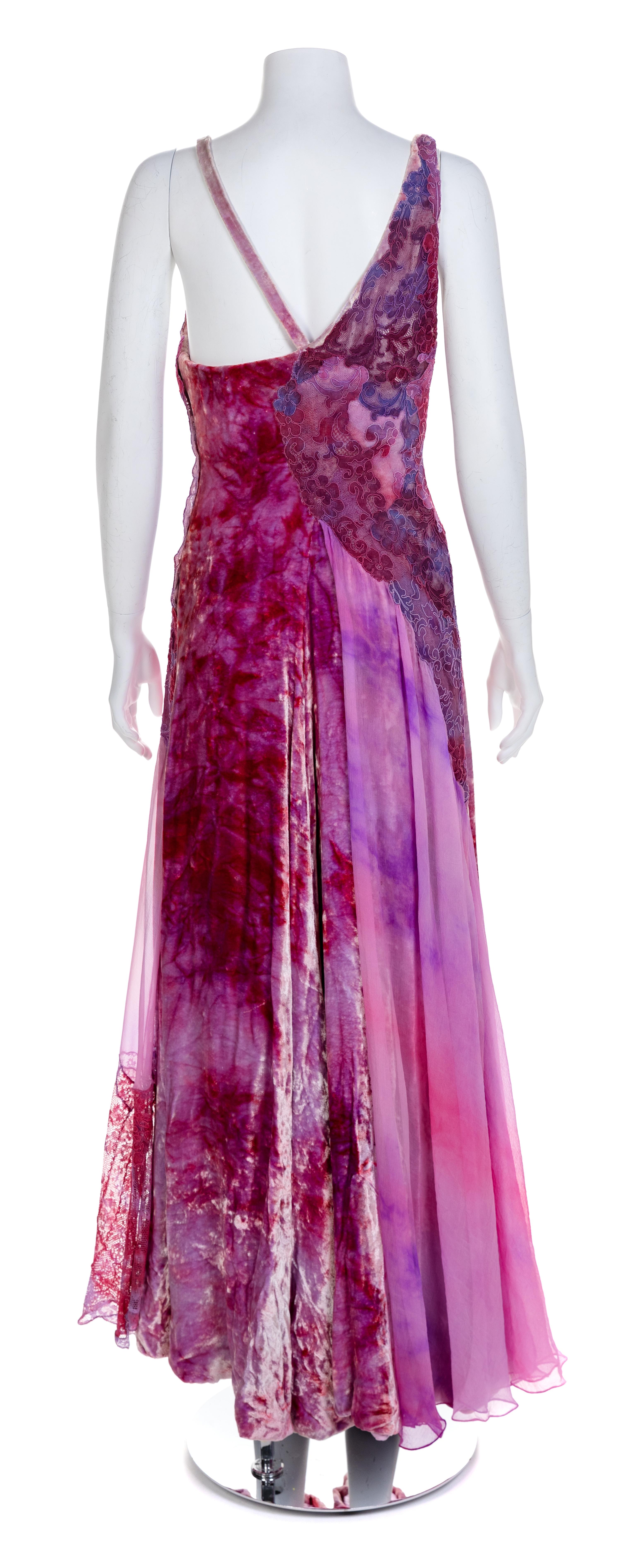 Atelier Versace Tie-Dyed Purple Velvet and Lace Gown, S/S 1994 No size label