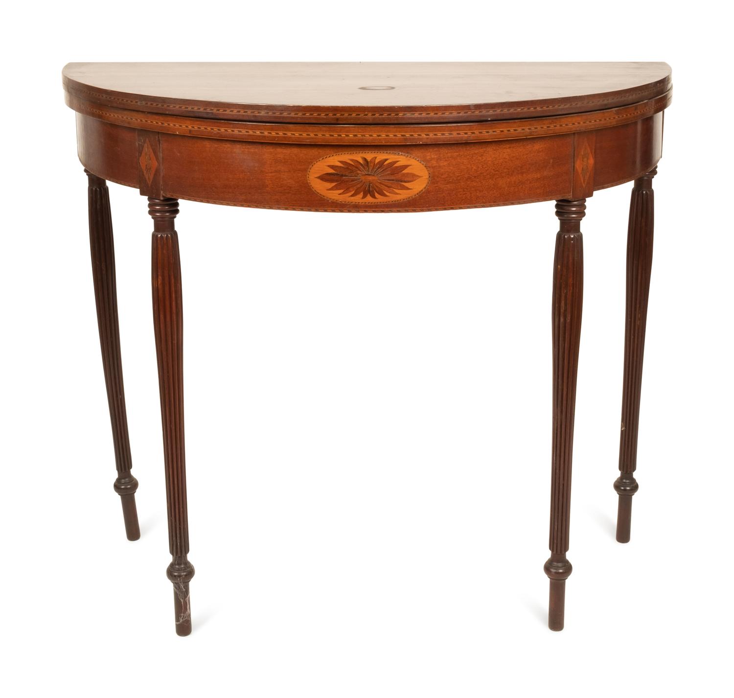 A Federal Style Mahogany and Marquetry Inlaid Game Table