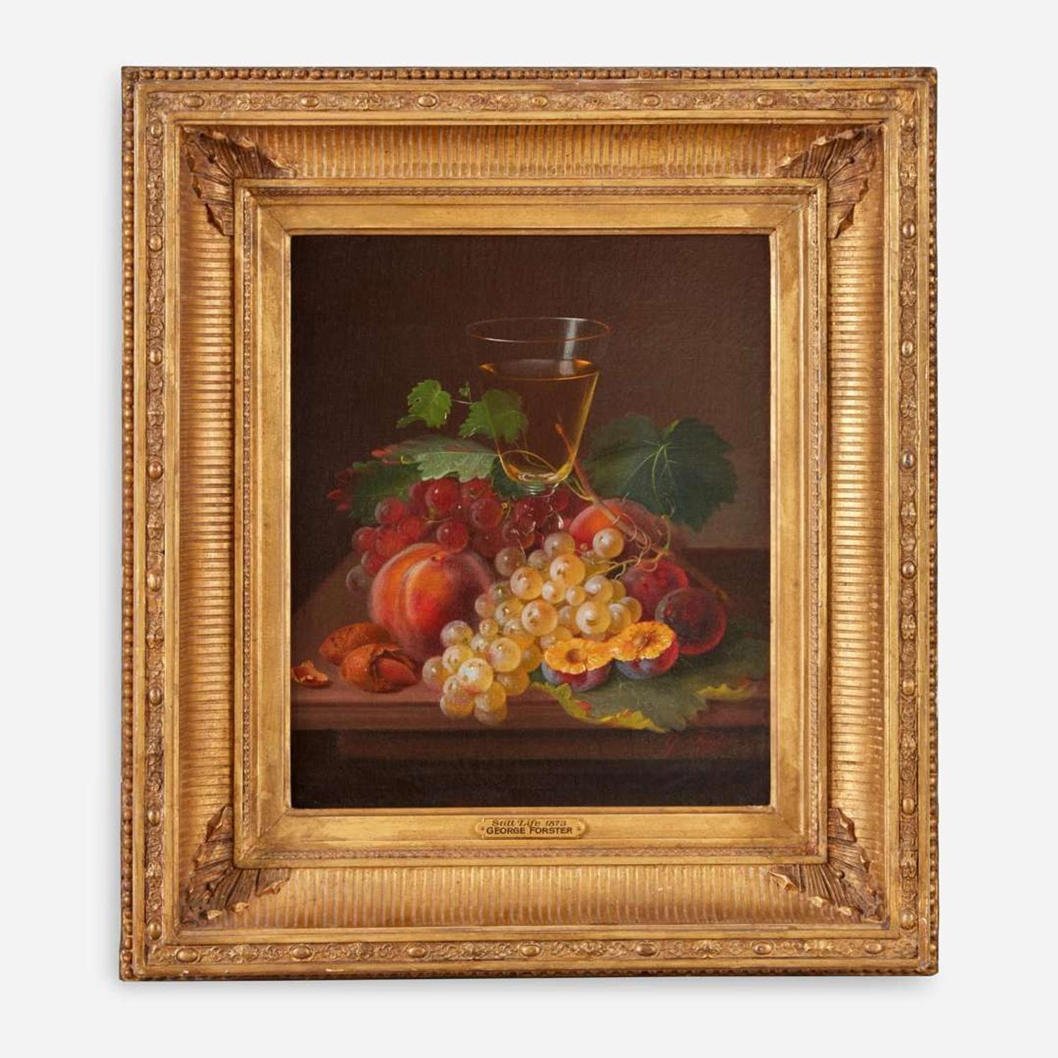 George Forster (American, 1817–1896) Still Life with Wine Glass, Grapes, Plums and Peaches