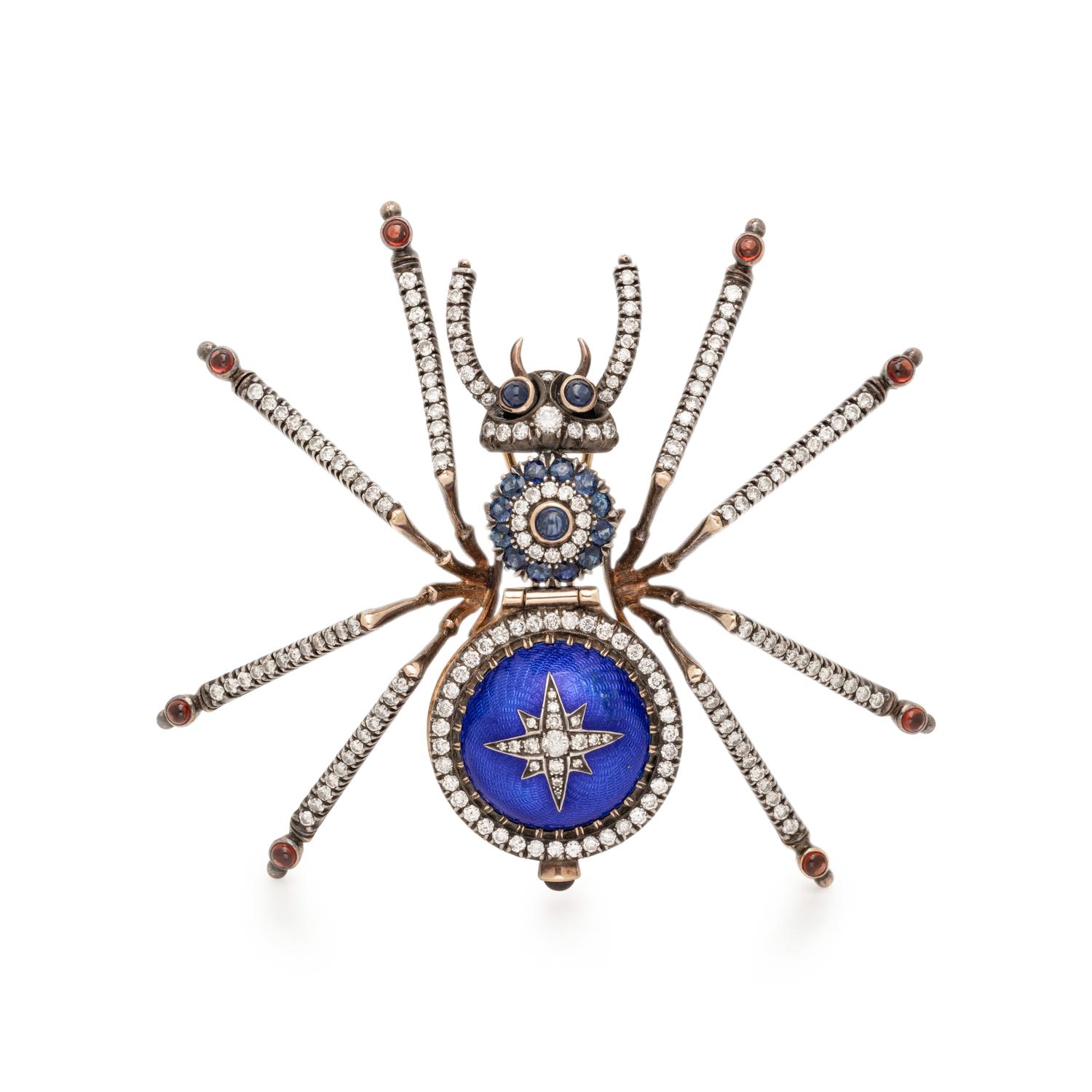MULTIGEM AND ENAMEL SPIDER BROOCH