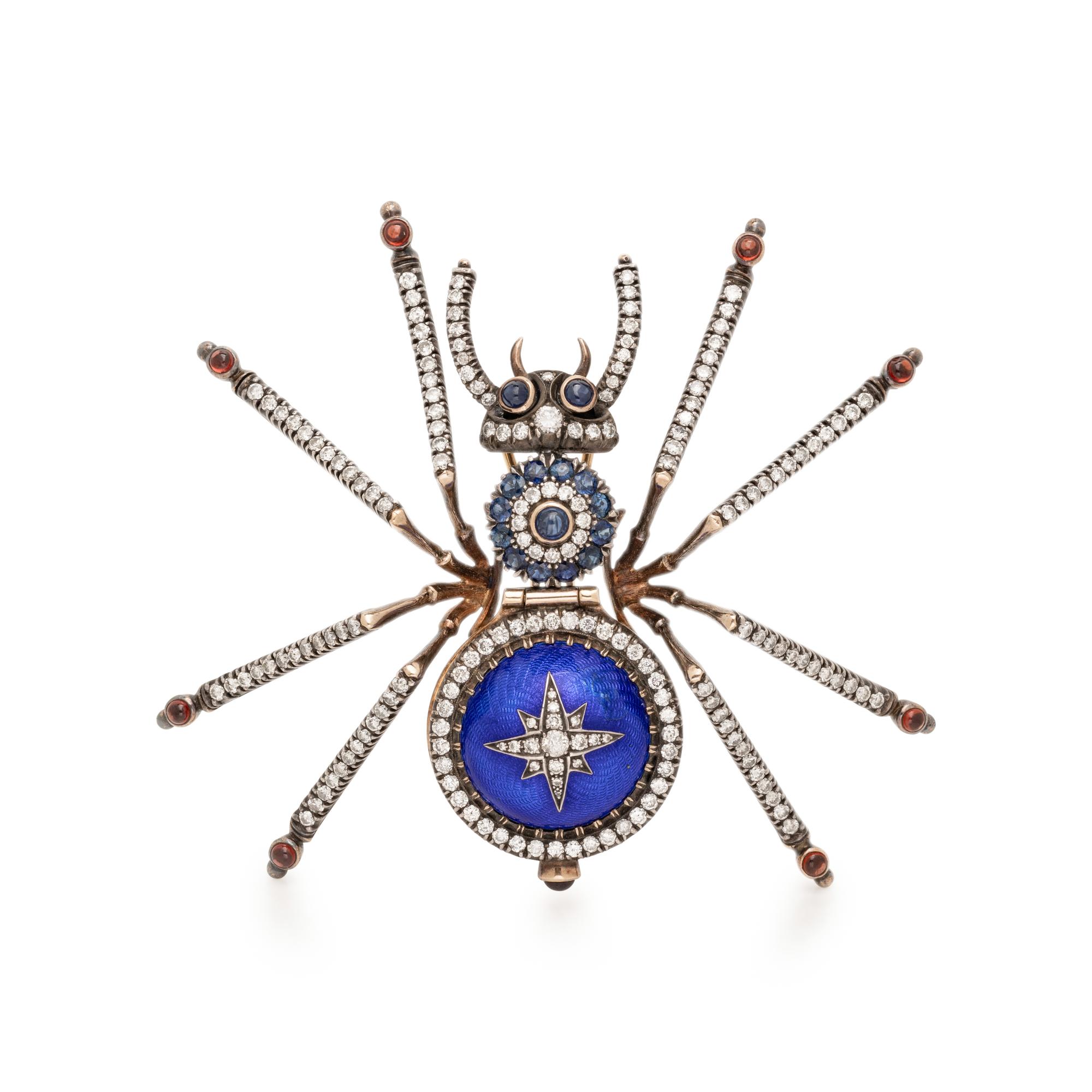 MULTIGEM AND ENAMEL SPIDER BROOCH