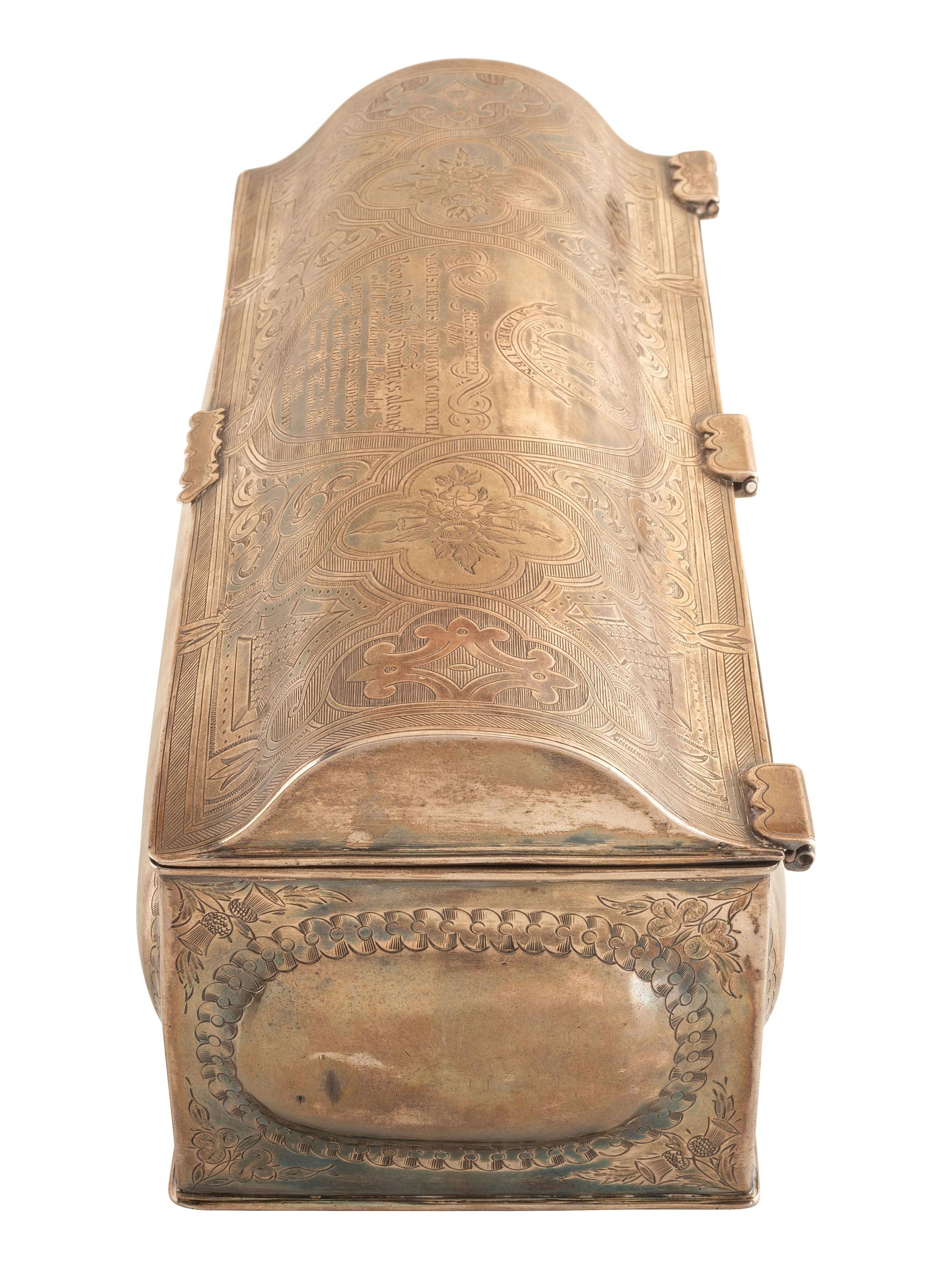 [TRANSPORTATION] -- [SCIENCE & TECHNOLOGY]. Sterling silver presentation box identified to Captain James Anderson (1824-1893), commander of the SS Great Eastern on the voyage which successfully laid the first transatlantic telegraph cable.