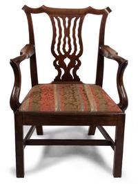 A George III Style Walnut Open Armchair Height 37 1/2 inches. — 19TH CENTURY