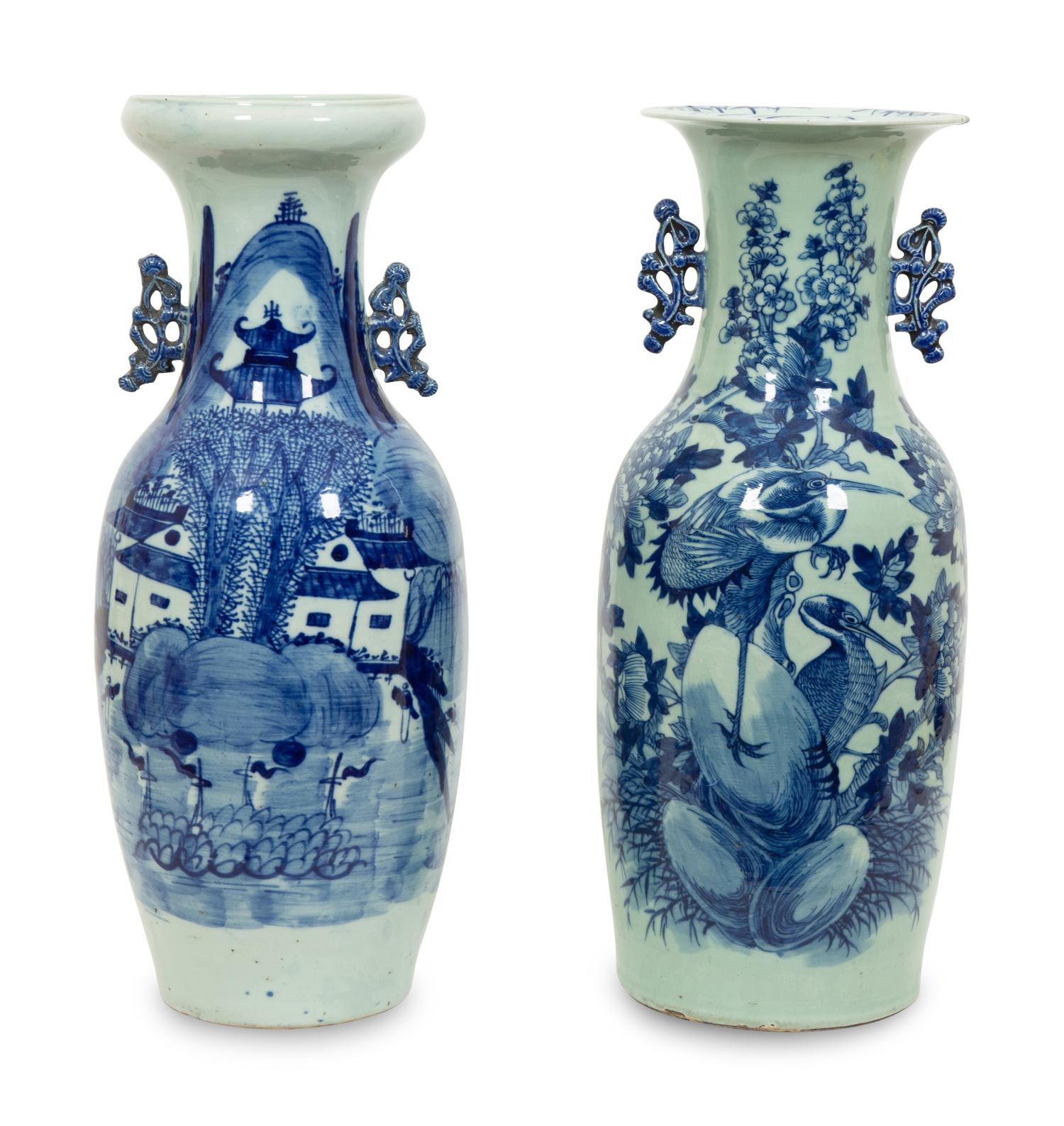 Two Chinese Blue and White Porcelain Baluster Vases