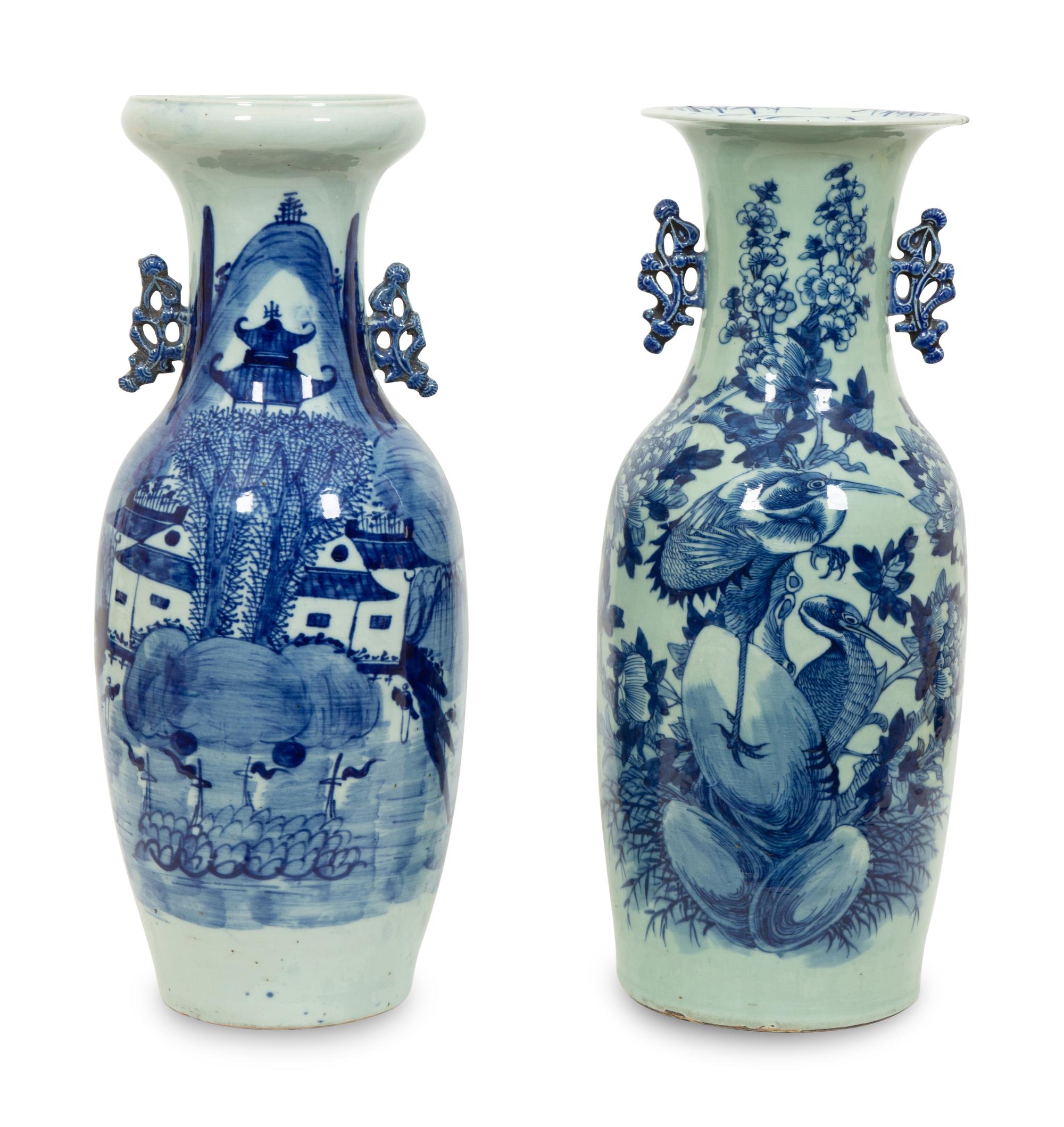 Two Chinese Blue and White Porcelain Baluster Vases