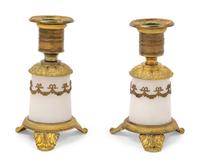 A Pair of Empire Style Gilt Bronze Mounted Marble Candlesticks