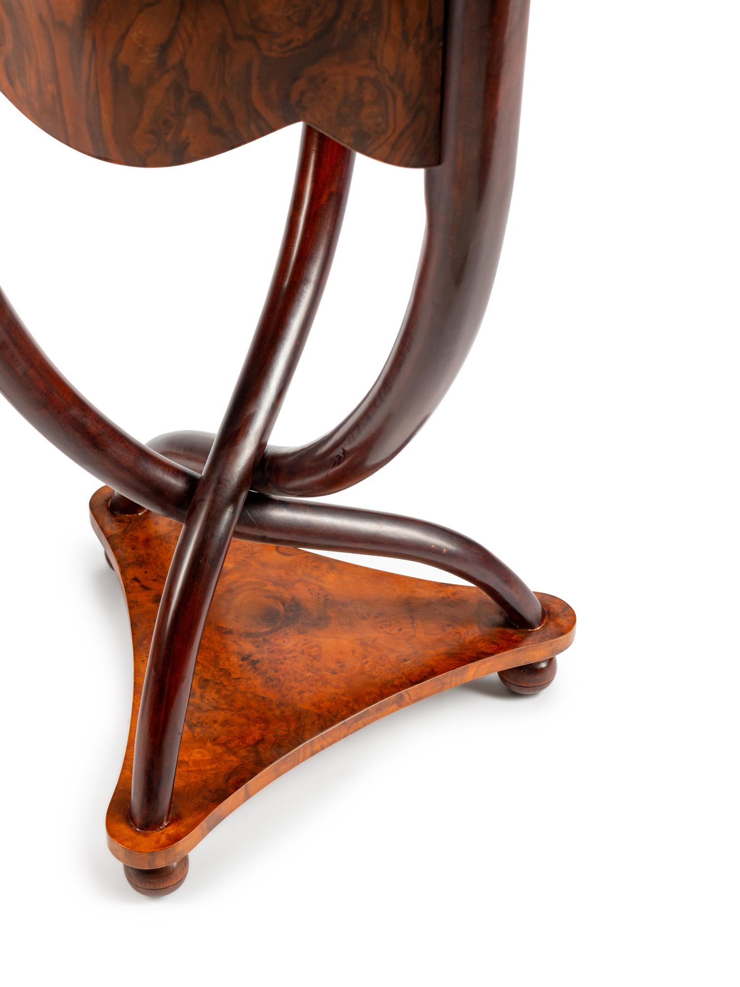 A Pair of Biedermeier Style Shaped Triangular Circassian Walnut Occasional Tables