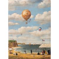 A Veuve Cliquot Champagne Balloonist Painted Advertisement, Signed