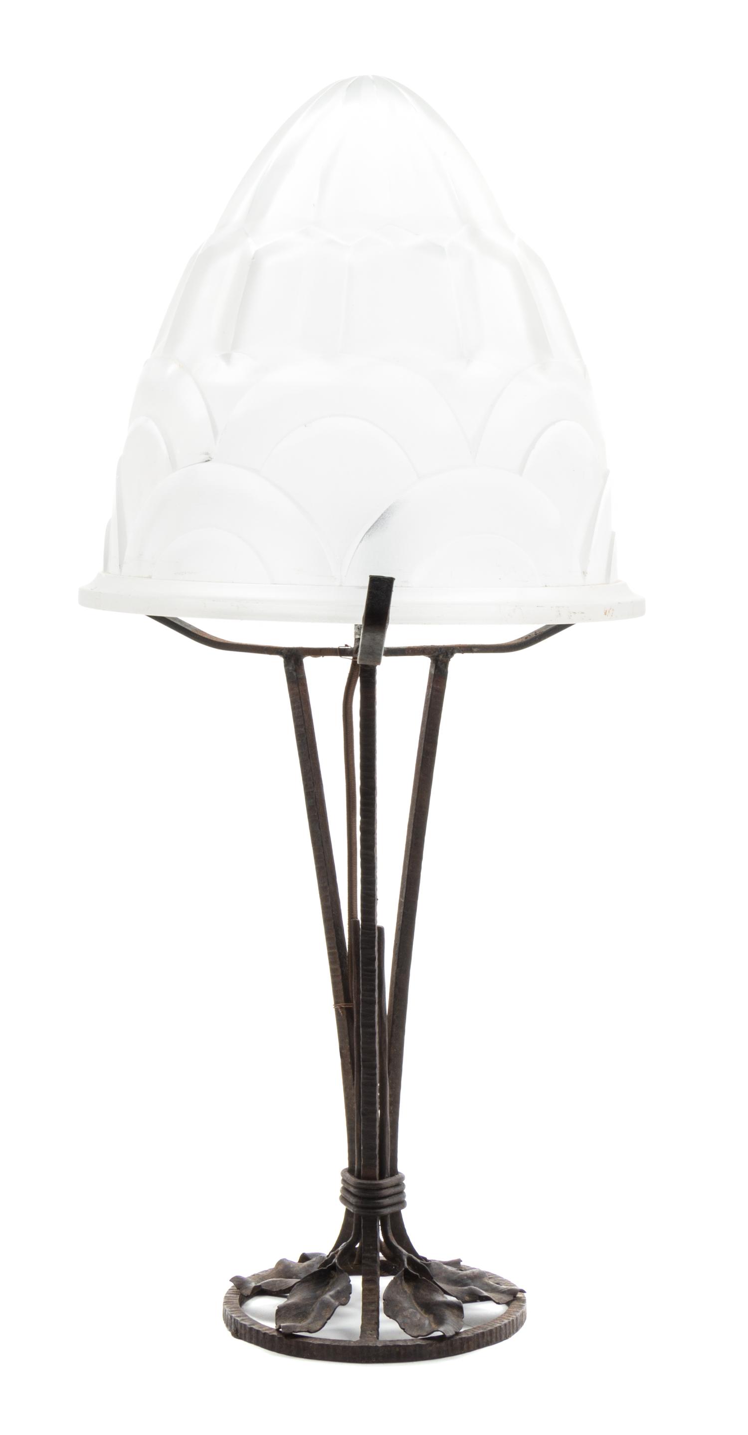 A Degue Wrought Iron and Glass Table Lamp Height overall 21 1/2 inches. — CIRCA 1925-1928