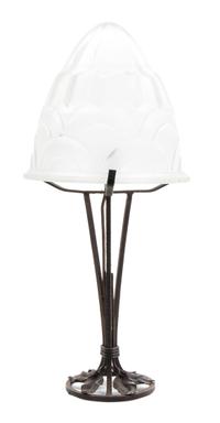 A Degue Wrought Iron and Glass Table Lamp Height overall 21 1/2 inches. — CIRCA 1925-1928