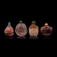 Four Chinese Carved Hardstone Snuff Bottles 碧璽及水晶鼻煙壺四支