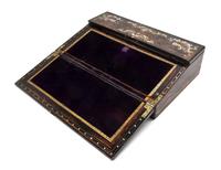 A Victorian Mother-of-Pearl and Brass Inlaid Lap Desk, Width 15 3/4 inches.