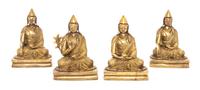 A Set of Four Sino-Tibetan Gilt Bronze Figures of Gelugpa Lamas — 19TH CENTURY
