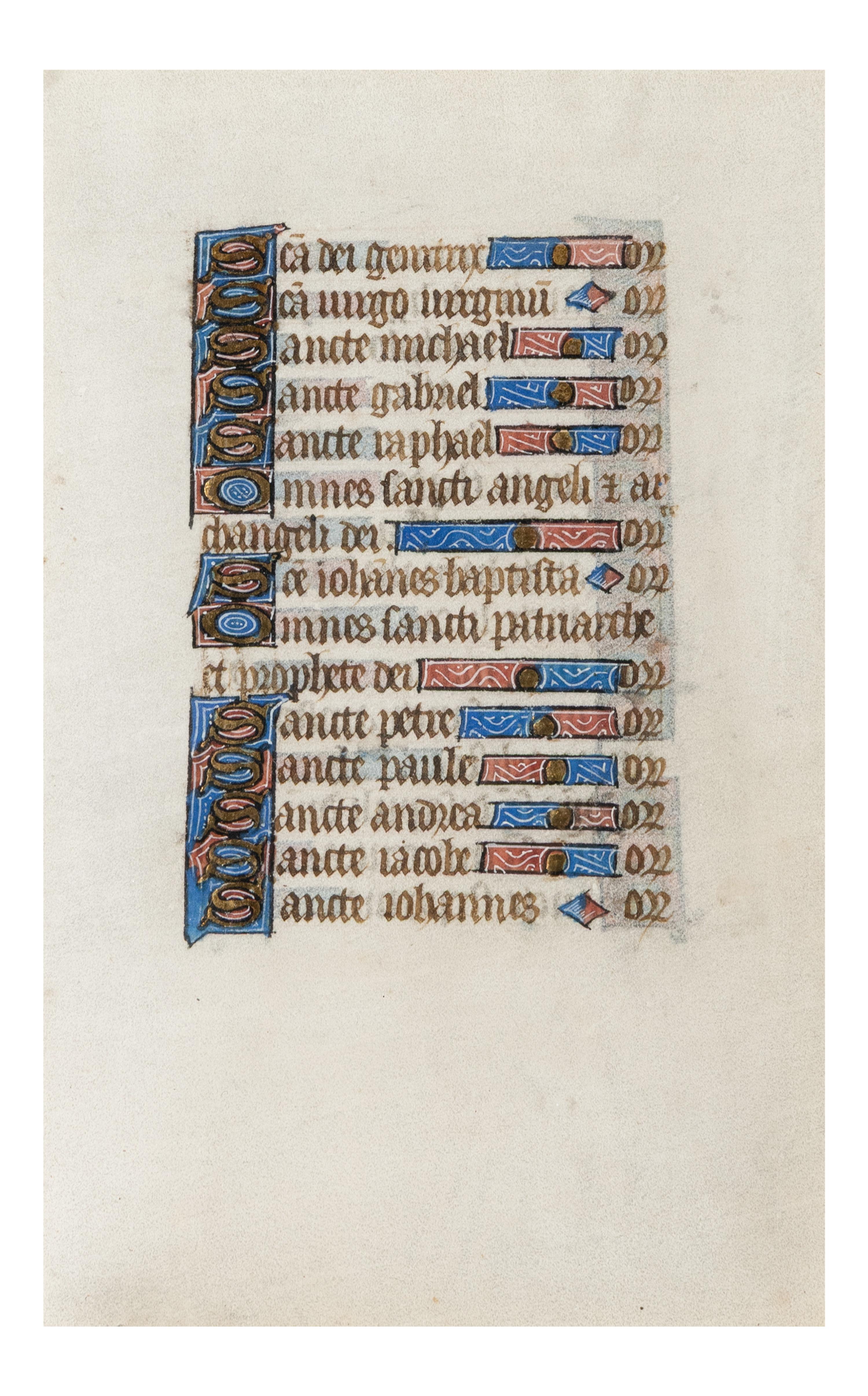 Two leaves from Books of Hours, a calendar for October and a litany [France, first half of the fifteenth century]