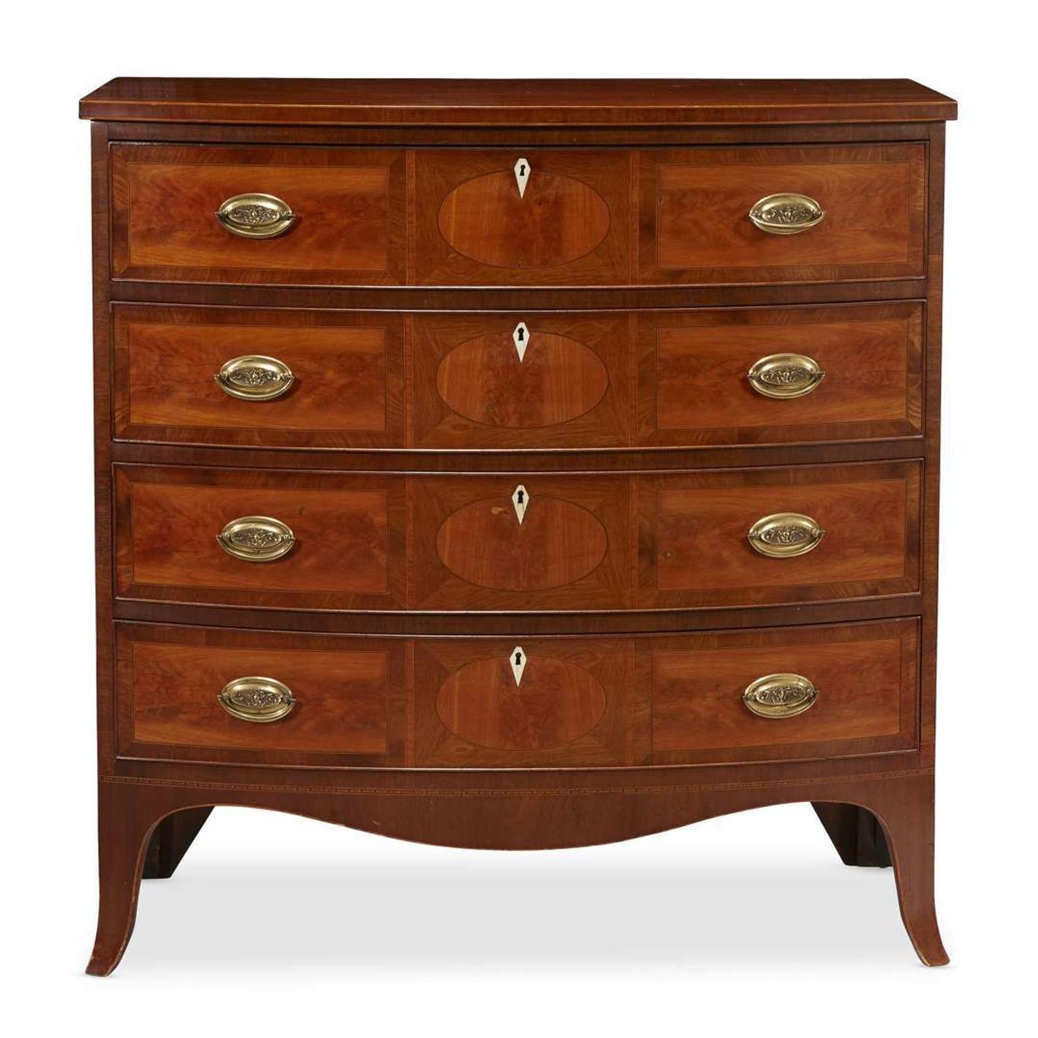 Federal inlaid mahogany bowfront chest of drawers New Hampshire, circa 1800