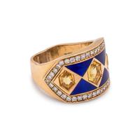 CITRINE, DIAMOND AND ENAMEL RING