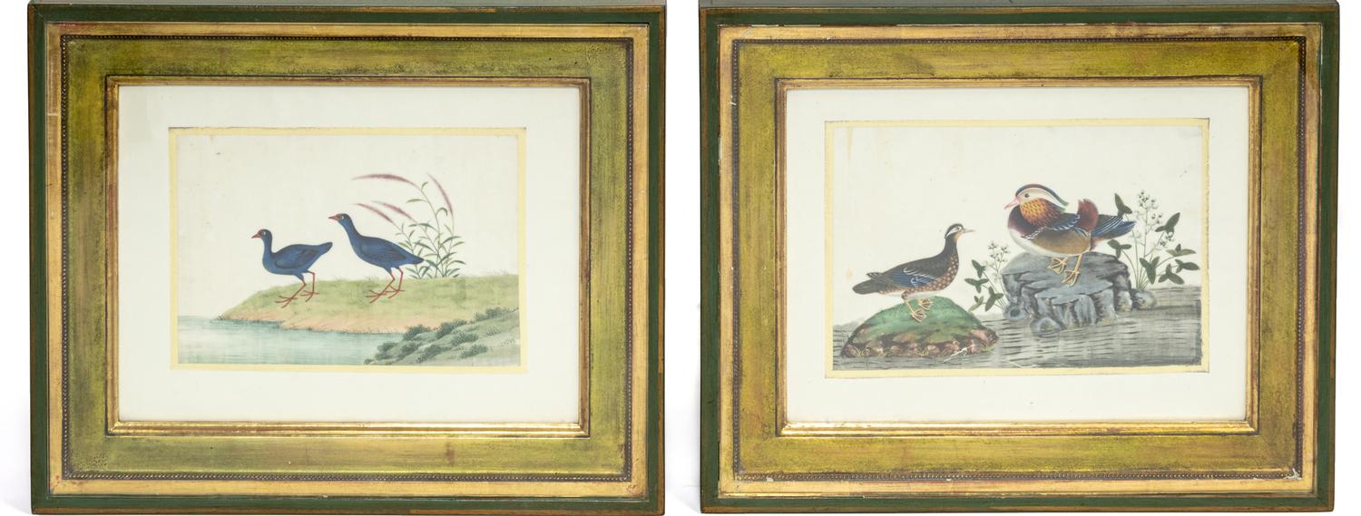 A Pair of Chinese Export Pith Paintings Mounted as Side Tables